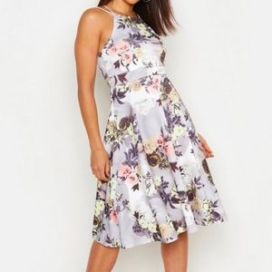 Boohoo Floral Print Strappy Full Skater Dress US 4